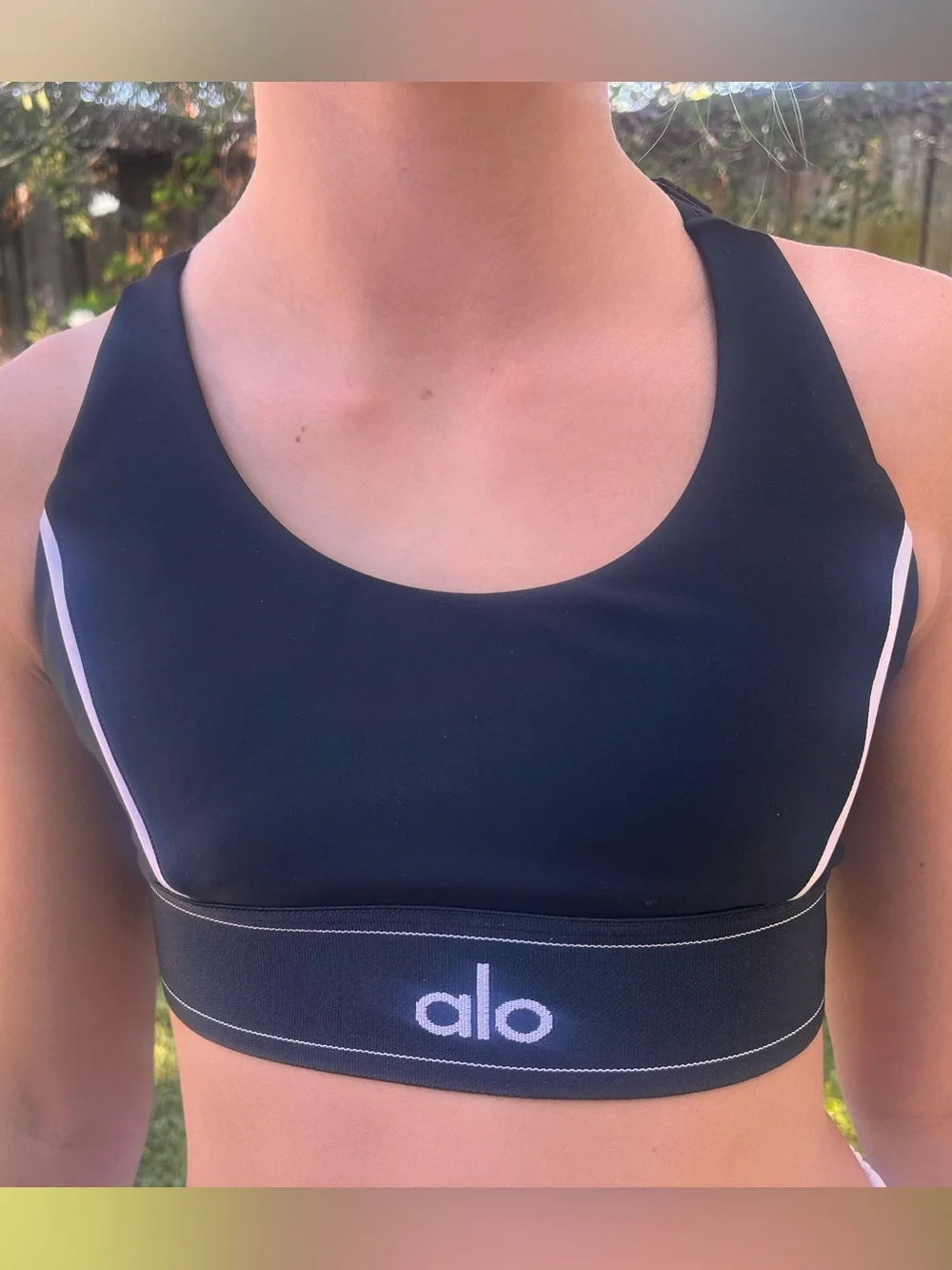 ALO Yoga Black Sports Bra with White Trim